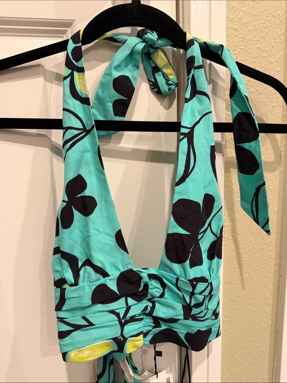 Zara Aqua Halter Bodysuit with Black Floral Print